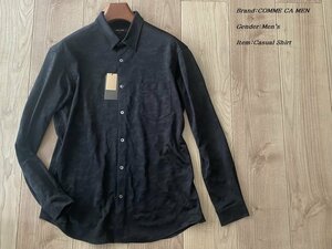 新品 COMME CA MEN コムサメン ジャカードカモ ジャージーシャツ 05ブラック Lサイズ 19IY02 定価16,500円