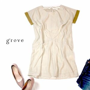 ☆☆ 美品 (株)ワールド grove グローブ ☆☆ 可愛い バイカラー シフォン チュニックワンピース M 春 夏 22C06