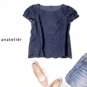 ☆☆ 美品 (株)ワールド anatelier アナトリエ ☆☆ 可愛い 裏地付き メッシュ・レース カットソー 38号 M 春 夏 22D06