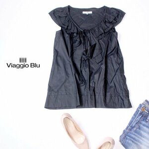 ☆☆ 美品 Viaggio Blu ビアッジョブルー ☆☆ 可愛いフリル コットン カットソー 2号 M 春 夏 22A07