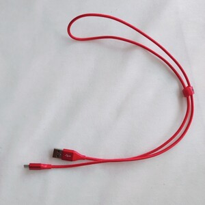 充電ケーブル USB タイプ-C~タイプ-A 2.0 オス ダブル編組ナイロン 0.3m レッド
