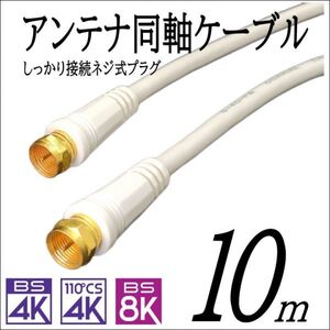 テレビアンテナ F型 同軸ケーブル 10m しっかり接続ネジ式プラグ 4K8K放送 地デジBS/CS対応 F100 【送料無料】□■