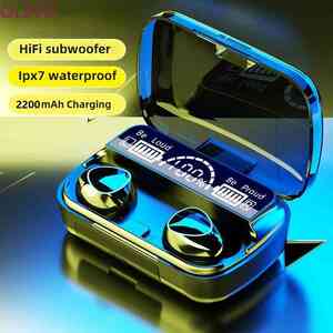 Bluetooth 5.1 イヤフォン 充電 ボックス ワイヤレス ヘッドホン 9D ステレオ スポーツ 防水 ヘッドセットマイク付き