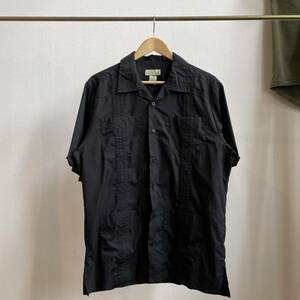 古着 TRADER BAY キューバシャツ オープンカラー 半袖シャツ 刺繍 コットン ポリエステル ブラック M B940