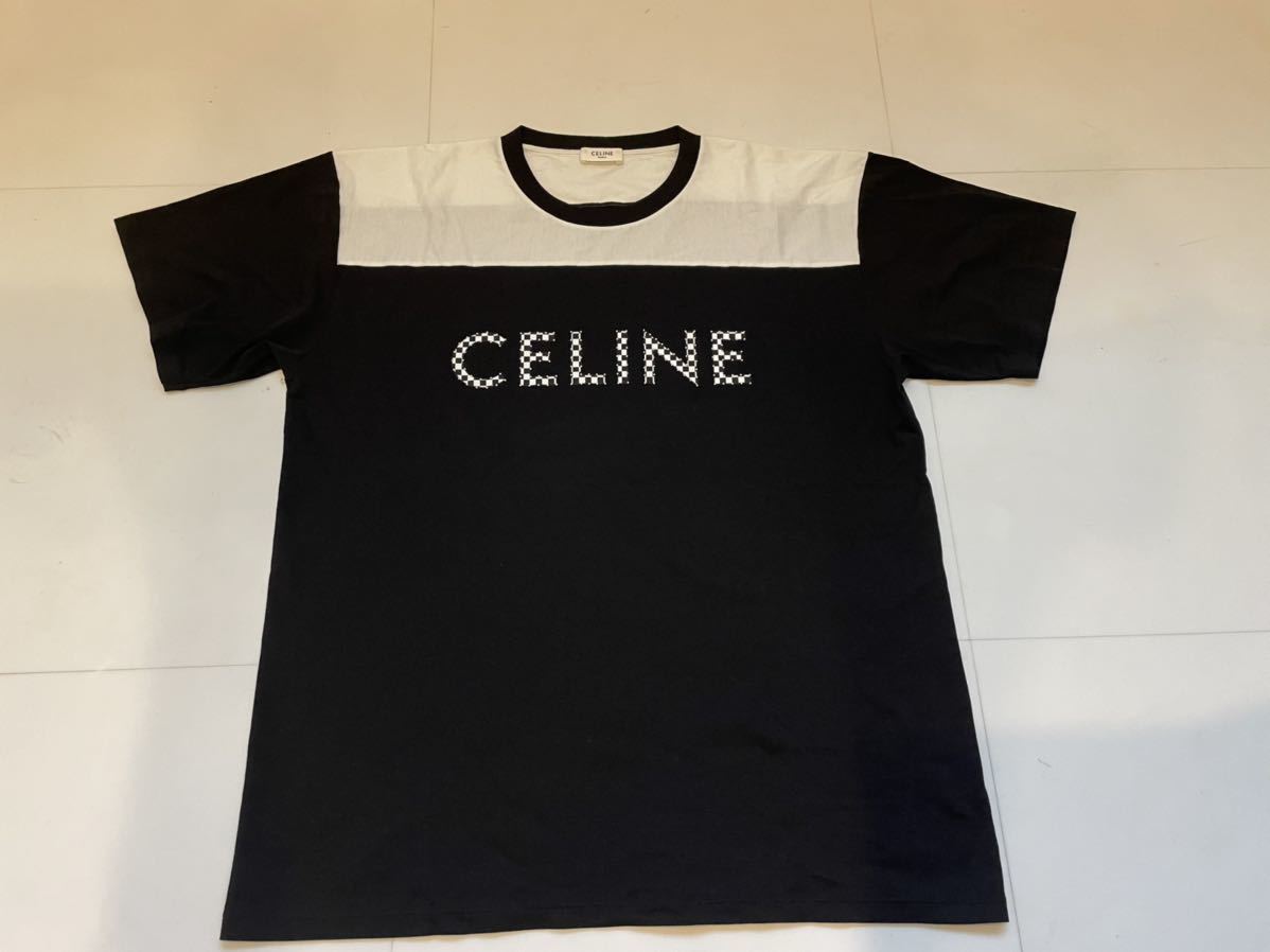 黒タタキSL/朱天黒 CELINE エディ期 CELINEロゴ刺繍 Tシャツ L相当