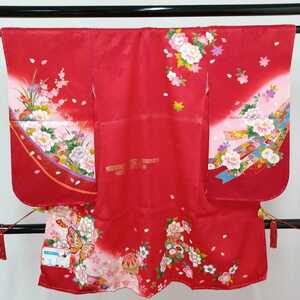 [ камень 7 94] "Семь, пять, три" кимоно нижняя рубашка 2 позиций комплект 3 лет женщина . тип . красный бабочка . цветок блестящий симпатичный 220609