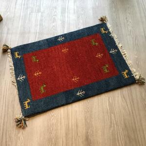 高級手結び絨毯 GABBEH ギャッベ 60×90cm ウール 玄関マット おしゃれ カーペット 絨毯 ハンドノット ギャベ ラグ 段通 キリム 64