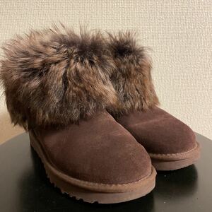 HA26 UGG ムートンブーツ ファー アグ ショートブーツ valentina demi 25cm スウェード ダークブラウン US8