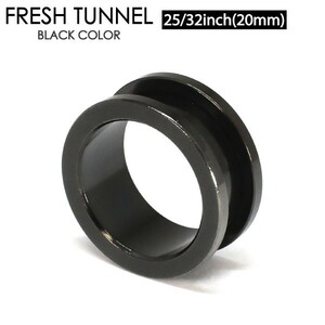 フレッシュ トンネル ブラック25/32インチ(20mm) BLACK アイレット サージカルステンレス カラーコーティング ボディピアス ロブ 20ミリ┃