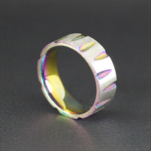 [RING] V Shape Cut Titanium Steel Rainbow V字 カット チタン ヒート グラデーション レインボー 8mm フラット リング 22号 【送料無料】_画像2