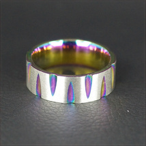 [RING] V Shape Cut Titanium Steel Rainbow V字 カット チタン ヒート グラデーション レインボー 8mm フラット リング 13号 【送料無料】_画像4