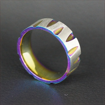 [RING] V Shape Cut Titanium Steel Rainbow V字 カット チタン ヒート グラデーション レインボー 8mm フラット リング 13号 【送料無料】_画像3