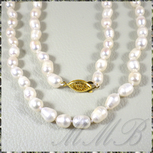[NECKLACE] Natural Freshwater Cultured White Barrel Rice Pearl ナチュラル ライス パール ネックレス φ7x470mm 【送料無料】