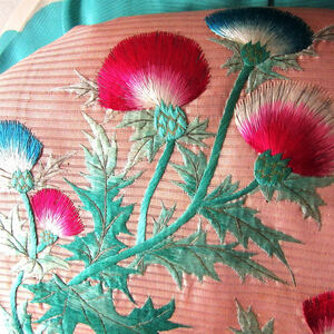 ☆薊の刺繍 アンティーク 絽 名古屋帯 着物 大正ロマン レトロ