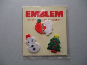 80s サンリオ クリスマス サンタ ツリー 雪だるまEMBLEMワッペン/刺繍パッチ裁縫OLDアップリケSANRIO入園ハンドメイド昭和レトロ S54