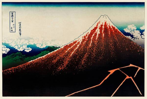 新品 木製額入り 葛飾北斎「冨嶽三十六景 山下白雨」の特殊技法高級印刷画 光触媒加工 特価2480円(送料込)即決