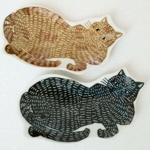 新品未使用 ２枚 日本製 倉敷意匠 katakata 猫 トラ猫 黒猫 皿 豆皿