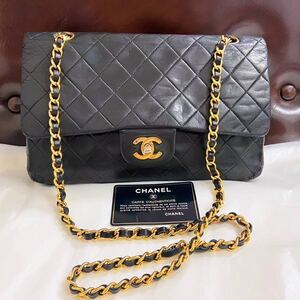 1円から CHANEL シャネル マトラッセ ラムスキン 黒 ヴィンテージ ダブルフラップ チェーン ショルダーバッグ カードあり