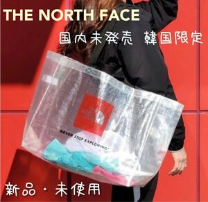 【新品・未使用】ノースフェイス クリアトートバッグ エコバッグ 透明 赤ロゴ☆