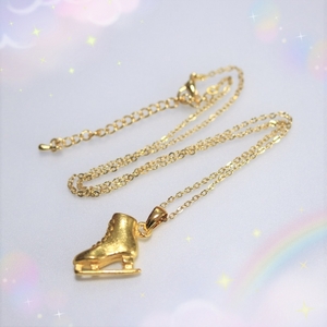 N7407/ skates pendant gold Gold solid Mini skate shoes necklace figure skating accessory in present .