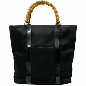  Gucci tote bag black bamboo 000 1998 0508 handbag canvas leather bamboo used 