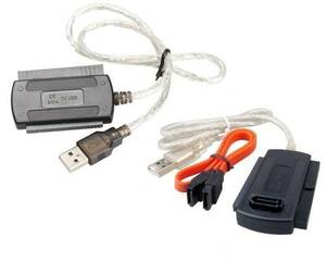 【7日保証/税0円】 USB-SATA/IDE ドライブ USB 変換ケーブル+ SATAケーブル　送料無料