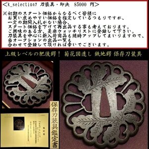 【刀装具 #2337】 ≪S級≫ （鍔） 材質・細工共に上級レベルの肥後鍔！ 菊花図透かし　鉄地鍔　保存刀装具 【拵え映え抜群の一品】