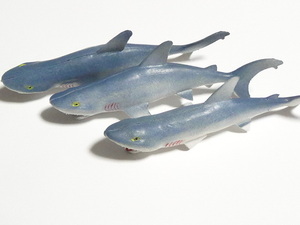 サメ フィギュア ３匹 セット 香港製 ビンテージ レトロ 当時もの おもちゃ シャーク ジョーズ ジョーク ゴム ラバー 魚 ゲテモノ