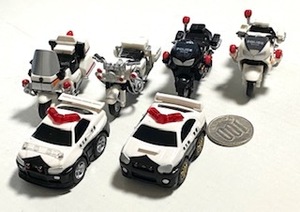 THE POLICE 警察車両プルバックカー　キャンペーン　パトカー２台　白バイ／黒バイ ４台 アサヒ WONDA　