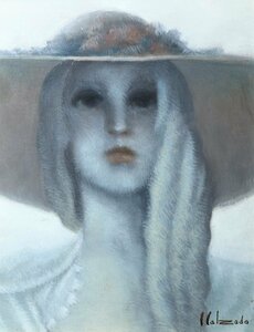 デュバル・カルサダ 「白夜の少女」 油彩画 額装品 / Duvall Calzada 時代 人物画 印象