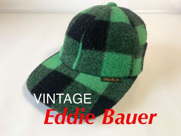 希少! Eddie Bauer 黒タグ バッファローチェック ウール キャップ 帽子 ハンティング CAP アウトドア エディバウアー ブロックチェック