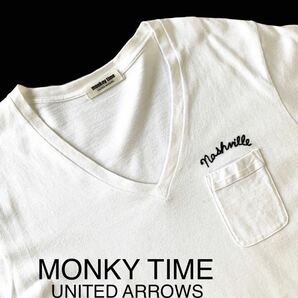 美品 MONKYTIME UNITED ARROWS 日本製 Vネック ポケットTシャツ ポケT モンキータイム ユナイテッドアローズ サイズ1 刺繍の画像1