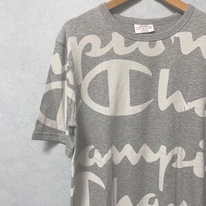【アウトレット】新品 タグ付き チャンピオン champion 総柄tシャツ 半袖tシャツ ロゴ ヘリテージ グレー系