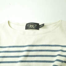 RRL ダブルアールエル BORDER BOATNECK TEE ボーダーボートネックTシャツ XS ブルー/ナチュラル Double RL 五分袖 トップス g6242_画像4