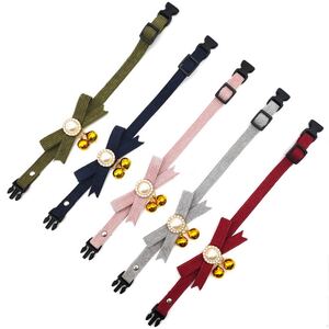 ハンドメイド 猫首輪 犬首輪 グレー/ネイビー/赤色/ピンク/緑色 鈴付き リポンデザイン 翌日発送