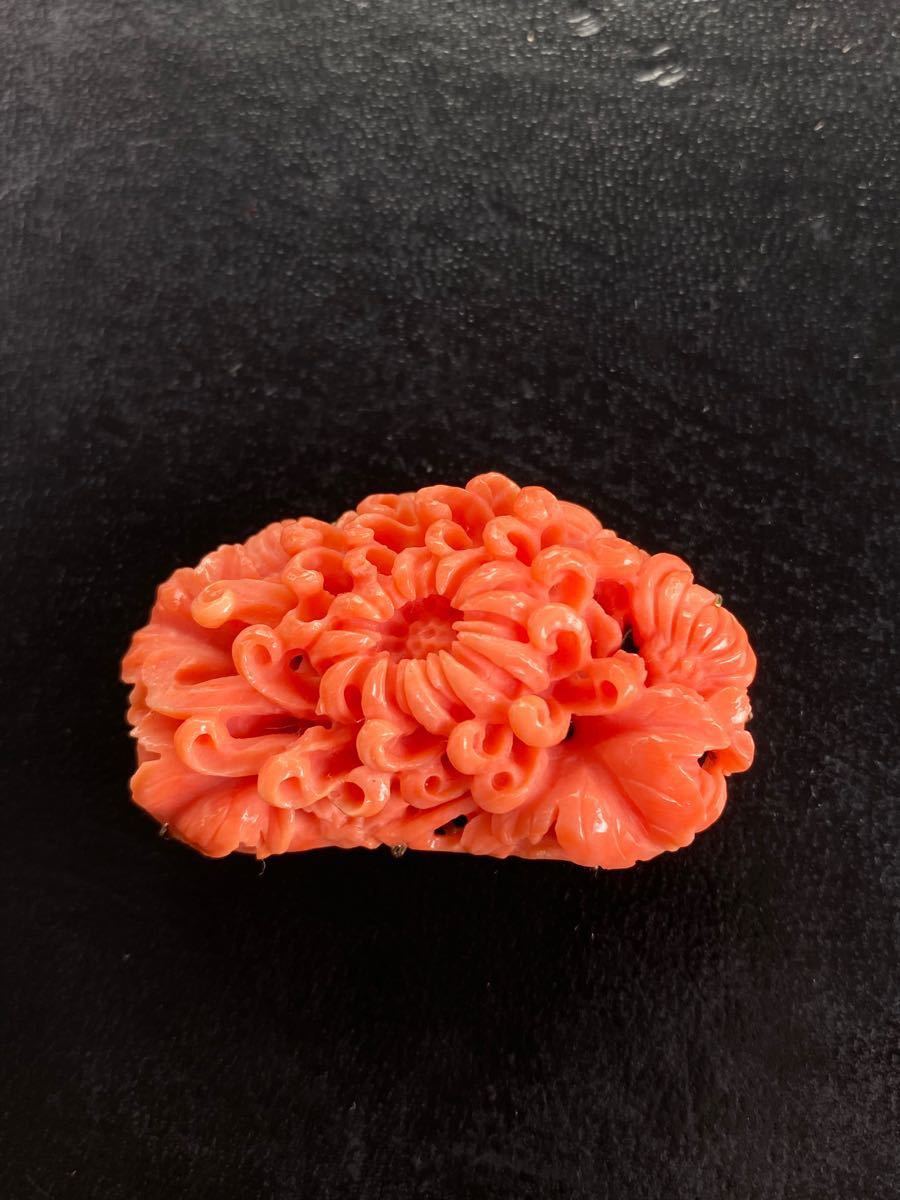 メーカー公式 アンティーク 18K 本珊瑚薔薇の花彫刻の帯留め兼