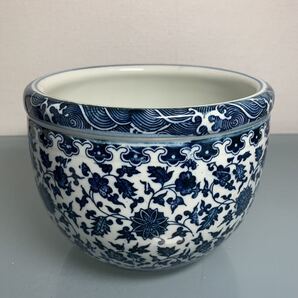 【聚寶堂】大清乾隆年制 青花纏枝蓮紋筆洗 高さ14.5cm 直径18cm LJ-13