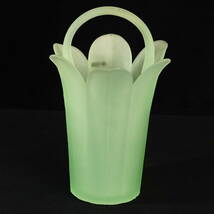 昭和ビンテージ クラタガラス KURATA CRAFT GLASS フラワーベース ハンドル付き ガラス製花瓶 ライトグリーン 直径13.5㎝　高さ20㎝ TKM_画像3