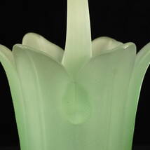 昭和ビンテージ クラタガラス KURATA CRAFT GLASS フラワーベース ハンドル付き ガラス製花瓶 ライトグリーン 直径13.5㎝　高さ20㎝ TKM_画像7