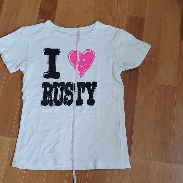 半袖Tシャツ RUSTY 白Tシャツ レディースM アイラブTシャツ