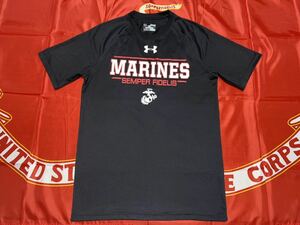 中古美品　made in USA USMC/ UNDER AMOUR MARINES SEMPER FIDELIS HEAT GEAR DRY Ｔシャツ　Sサイズ　ブラック