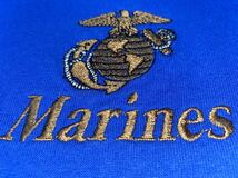 中古美品　made in USA USMC MARINES コットンポロシャツ GILDAN製　MEDIUM ブルー_画像2