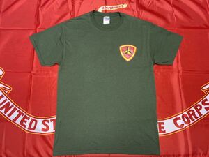 中古美品　made in USA USMC HQBN, 3rd MARDIV communication company コットンTシャツ　JERZEES製 MEDIUM OD