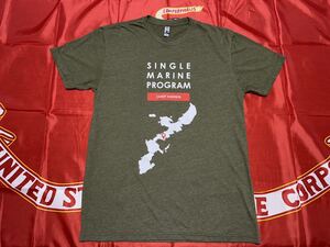 中古美品　USMC SINGLE MARINE PROGRAM CAMP HANSEN コットンTシャツ Mサイズ　オリーブグリーン