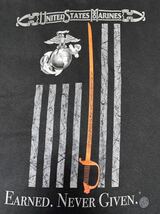 中古美品　made in USA USMC EARNED, NEVER GIVEN HEAVY COTTONTシャツ　GILDAN製　Ｌサイズ　ブラック_画像5