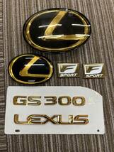 LEXUS　レクサス　純正部品加工　ゴールドエンブレムセット　フロント/リア/サイド一式　GS　10系　GS300　F-SPORT　ガソリン車　黒　中古_画像1