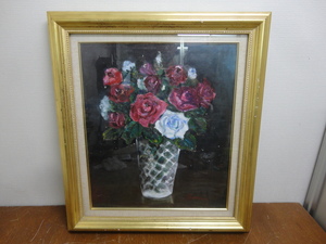 Art hand Auction ★☆絵画 油彩 油絵 薔薇 花 F10 金色 額装☆★, 絵画, 油彩, 静物画