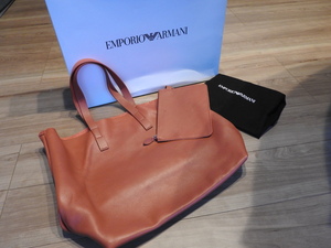 ** unused / Emporio Armani EMPORIO ARMANI YEMG52 B5HR02 orange cow leather handbag pouch attaching storage sack box attaching **