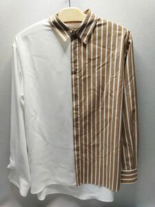 CULLNI ブロッキング ストライプ シャツ Sサイズ 白×キャメル 長袖 21SS クルニ ◆3109/宮竹店