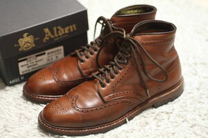 【美品】ALDEN 44611 アルパイングレインカーフ ウィングチップ ブーツ 8.5D(バリーラスト オールデン ワークブーツ Vチップ ワークドレス)